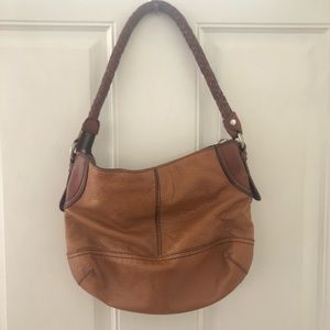 Fossil Leather Hobo Shoulder Bag Purse Cognac with Braided Handle